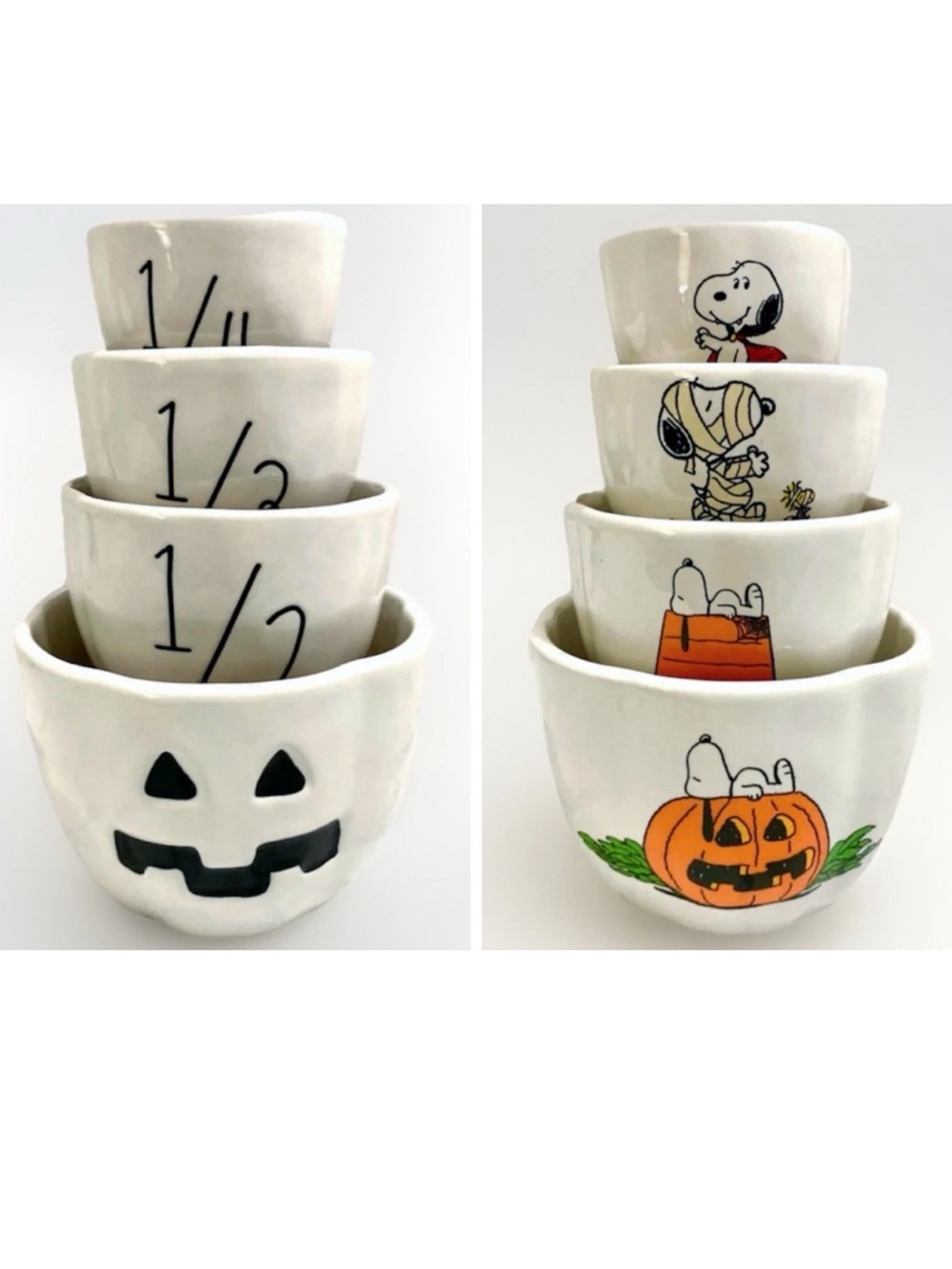 NWT RAE DUNN PEANUTS SNOOPY GREAT PUMPKIN Halloween Nesting Measuring Cups SET/4